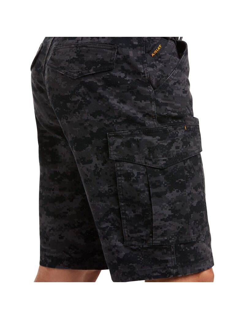 Shorts Ariat Rebar DuraStretch Made Tough Cargo Noir Camouflage Homme | TBR-36918885