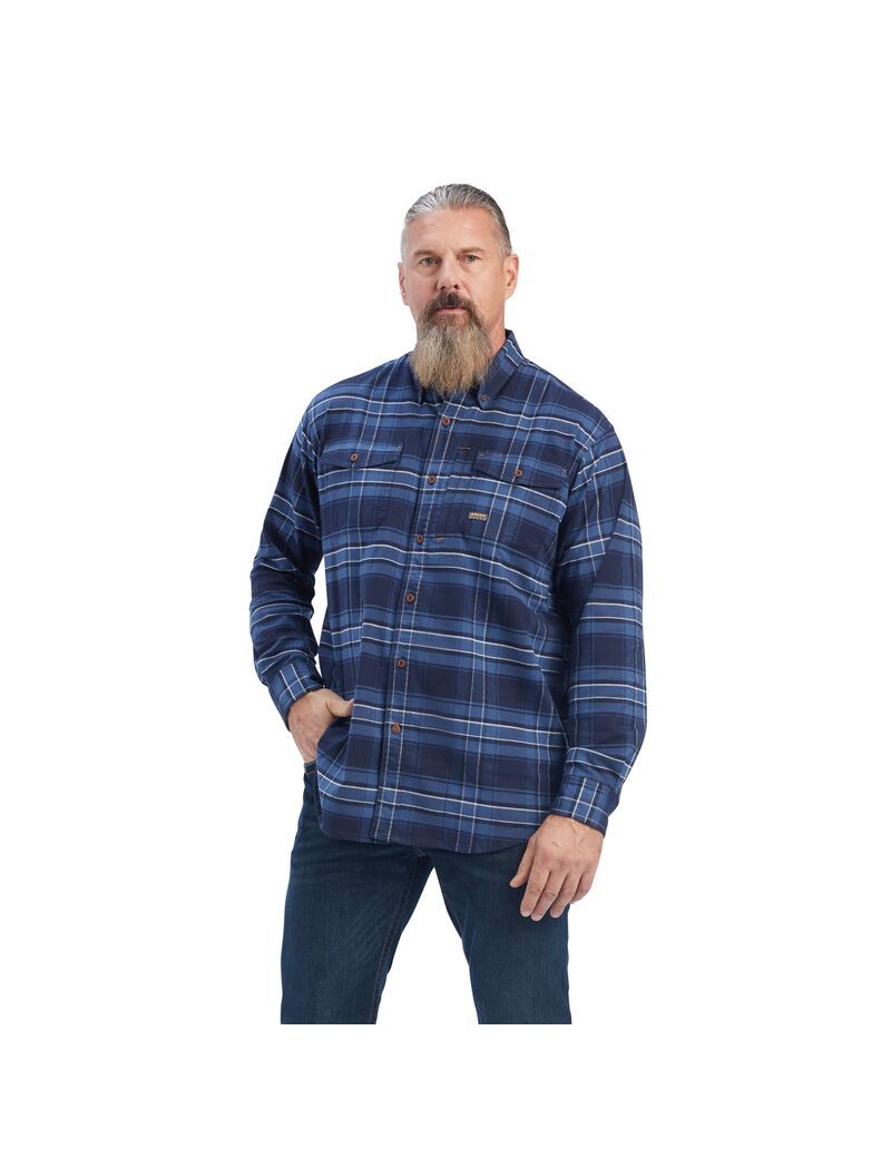 Vêtements De Travail Ariat Rebar Flannel DuraStretch Travail Shirts Bleu Marine Homme | PFX-84114516