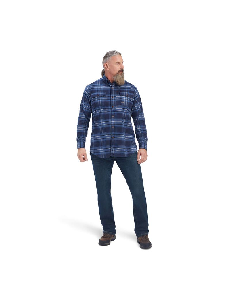 Vêtements De Travail Ariat Rebar Flannel DuraStretch Travail Shirts Bleu Marine Homme | PFX-84114516