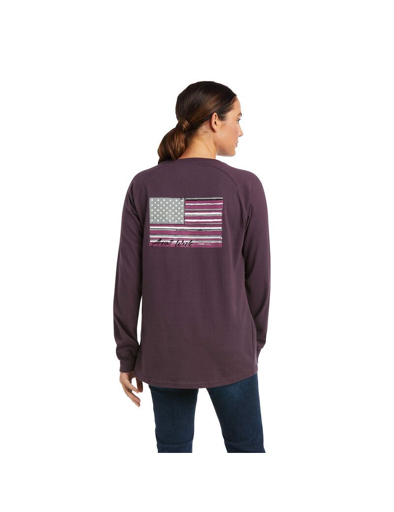 Vêtements De Travail Ariat Rebar CottonStrong Brand Flag T Shirts Violette Femme | APH-70902630