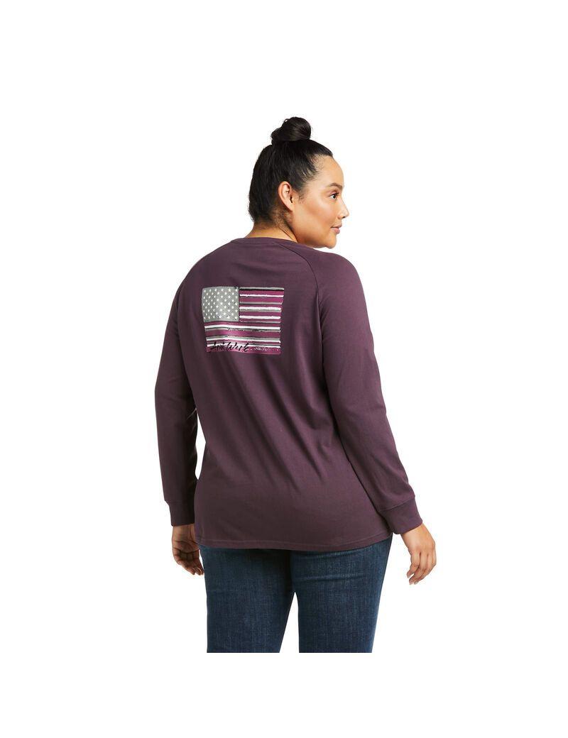 Vêtements De Travail Ariat Rebar CottonStrong Brand Flag T Shirts Violette Femme | APH-70902630