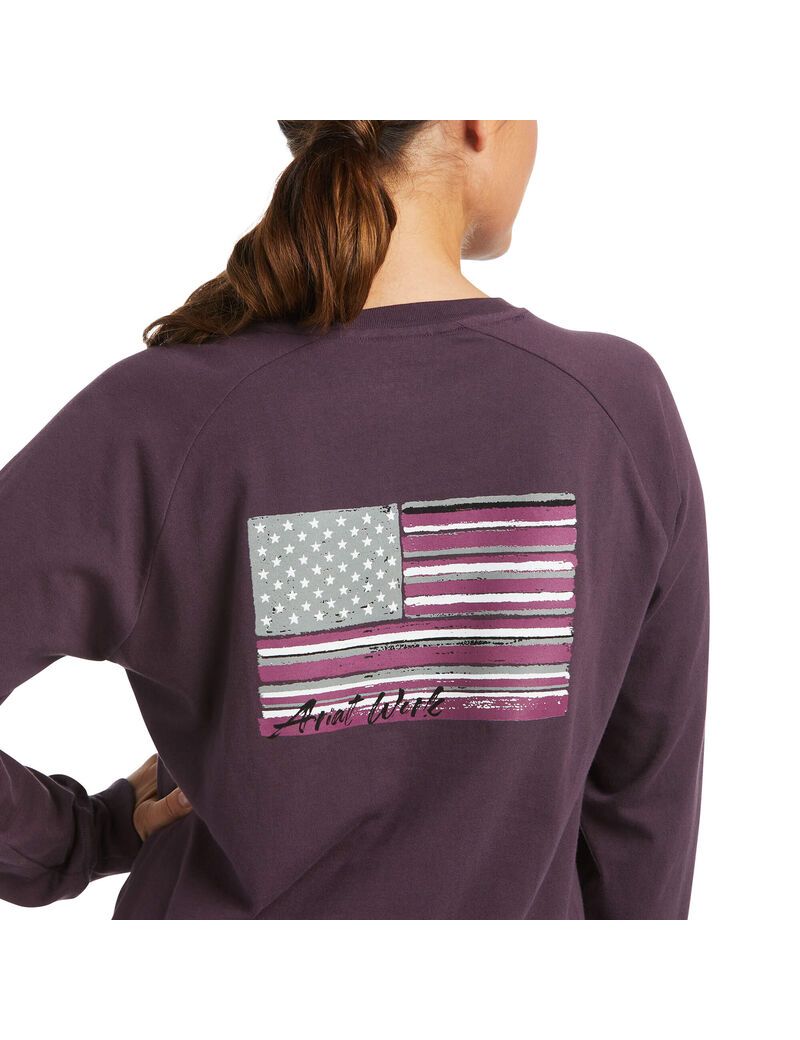 Vêtements De Travail Ariat Rebar CottonStrong Brand Flag T Shirts Violette Femme | APH-70902630