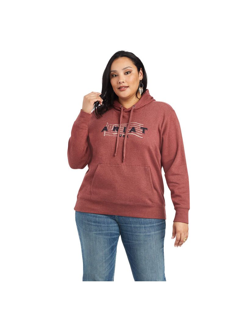 Sweat à Capuche Ariat REAL USA Chest Logo Orange Rose Femme | MOJ-88600757