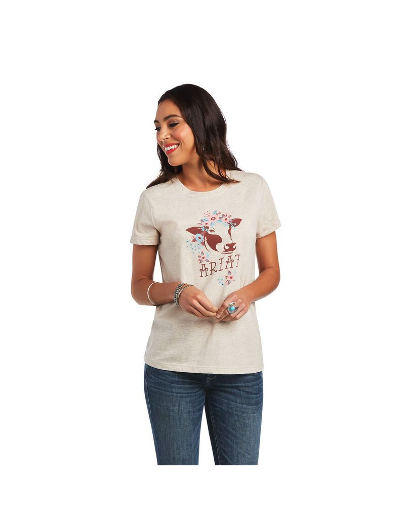 Hauts Ariat REAL Moo Tee Marron Femme | SZP-28346271