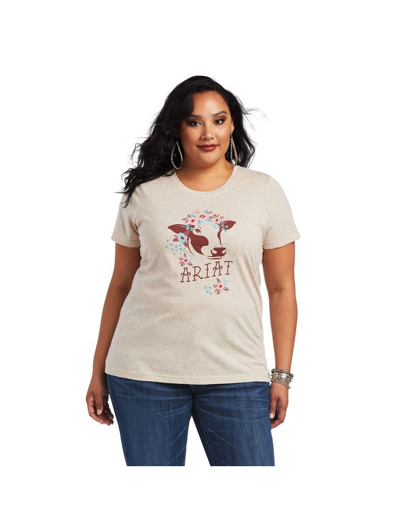 Hauts Ariat REAL Moo Tee Marron Femme | SZP-28346271