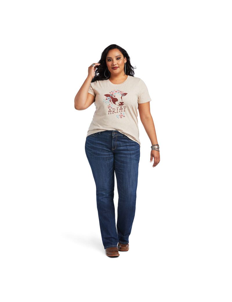 Hauts Ariat REAL Moo Tee Marron Femme | SZP-28346271