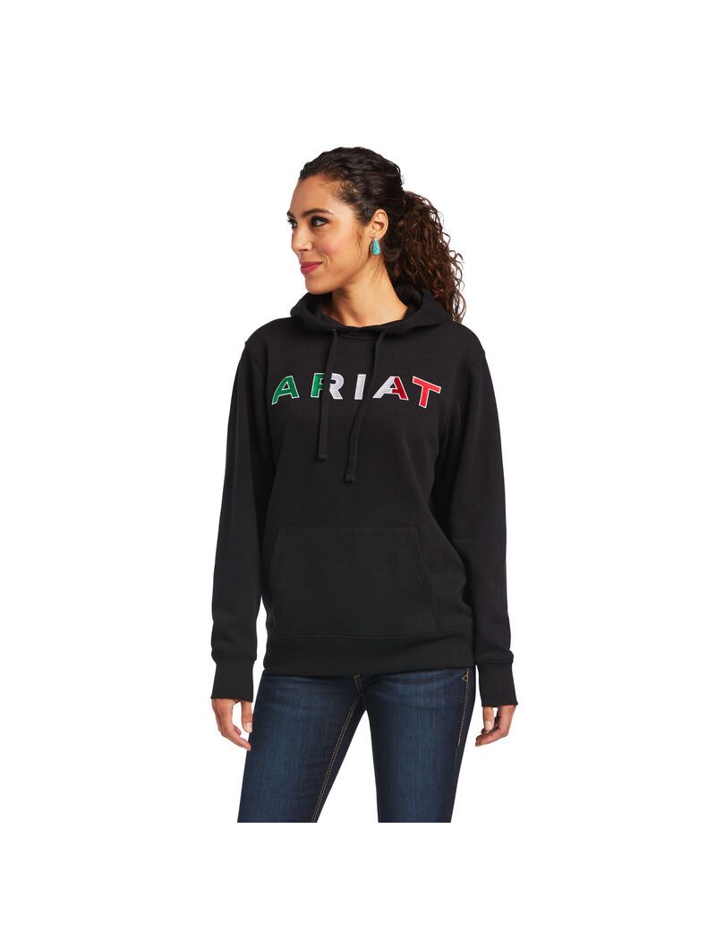 Sweat à Capuche Ariat Mexico Noir Femme | HMO-11640876