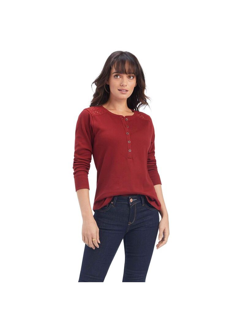 Hauts Ariat REAL Henley Rouge Foncé Femme | URD-40277786