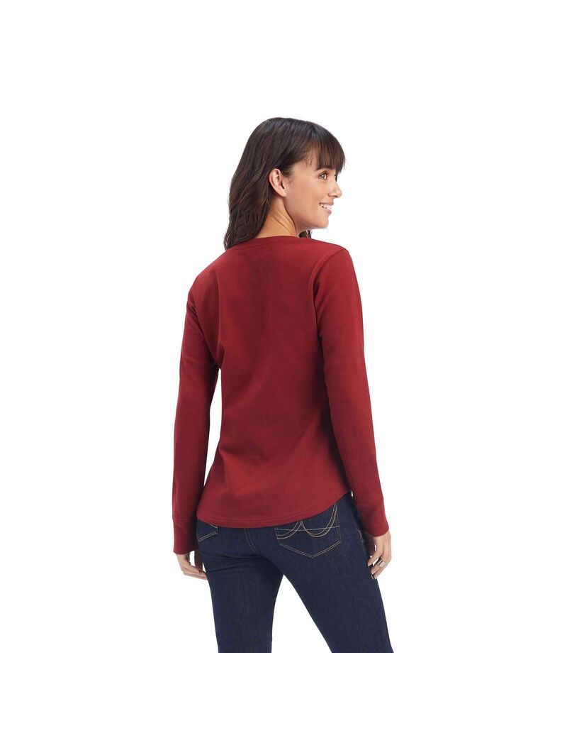 Hauts Ariat REAL Henley Rouge Foncé Femme | URD-40277786