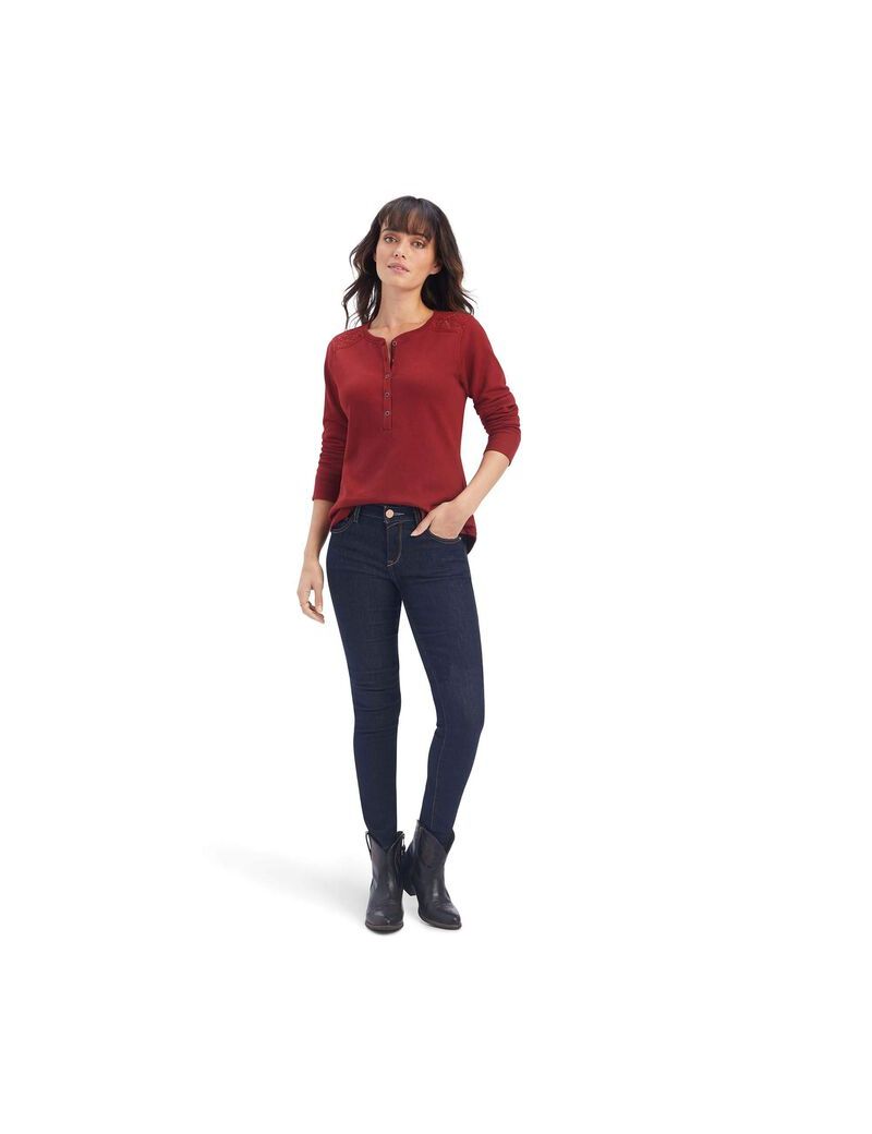 Hauts Ariat REAL Henley Rouge Foncé Femme | URD-40277786