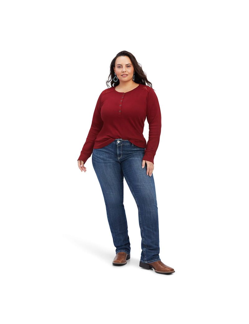 Hauts Ariat REAL Henley Rouge Foncé Femme | URD-40277786