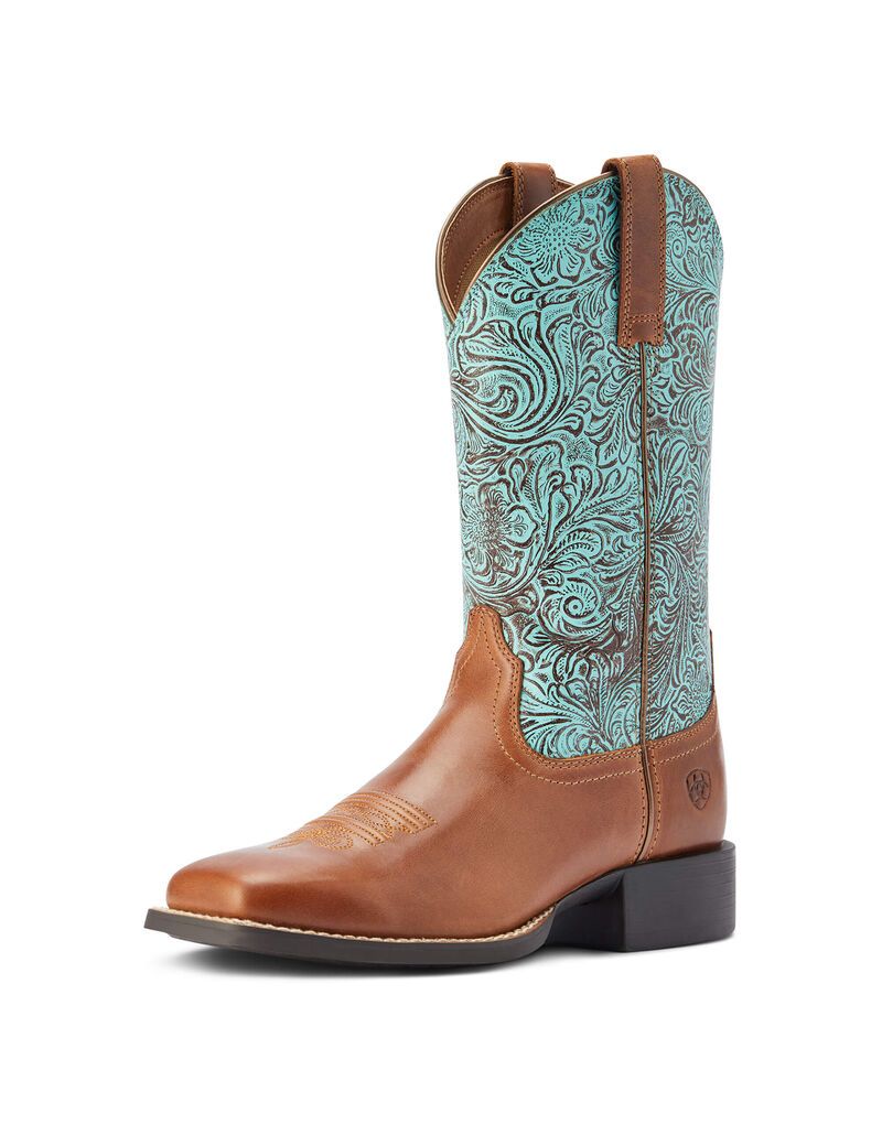 Bottes Western Ariat Round Up Larges Square Embout Marron Femme | HMH-10113076