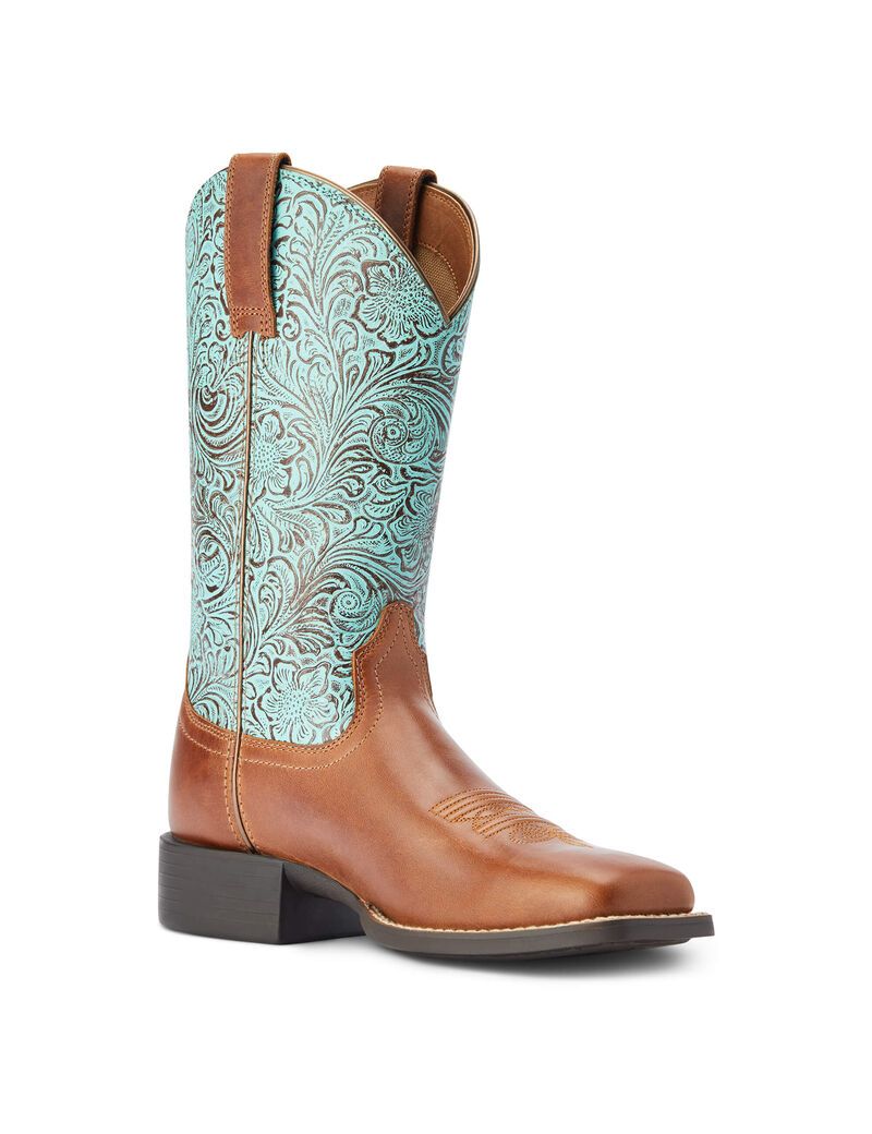 Bottes Western Ariat Round Up Larges Square Embout Marron Femme | HMH-10113076