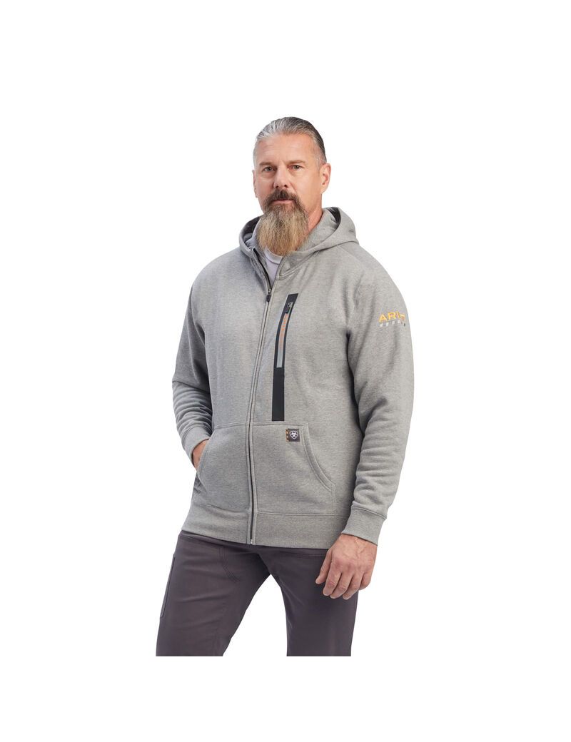 Sweat à Capuche Ariat Rebar Workman Full Zip Grise Homme | BLY-34153664