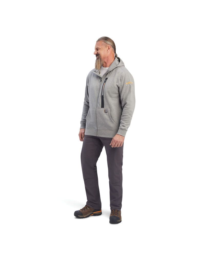 Sweat à Capuche Ariat Rebar Workman Full Zip Grise Homme | BLY-34153664