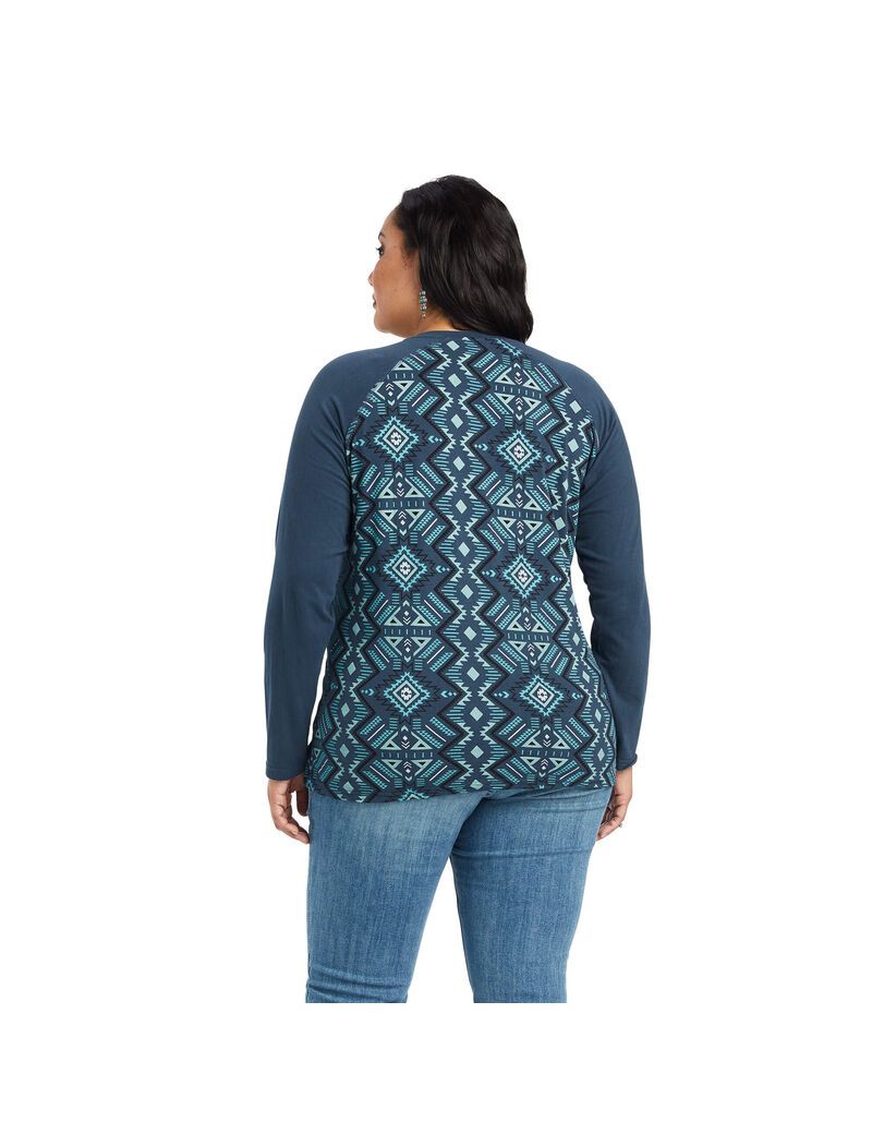 Hauts Ariat REAL Printed Henley Multicolore Bleu Marine Femme | PTI-46403047