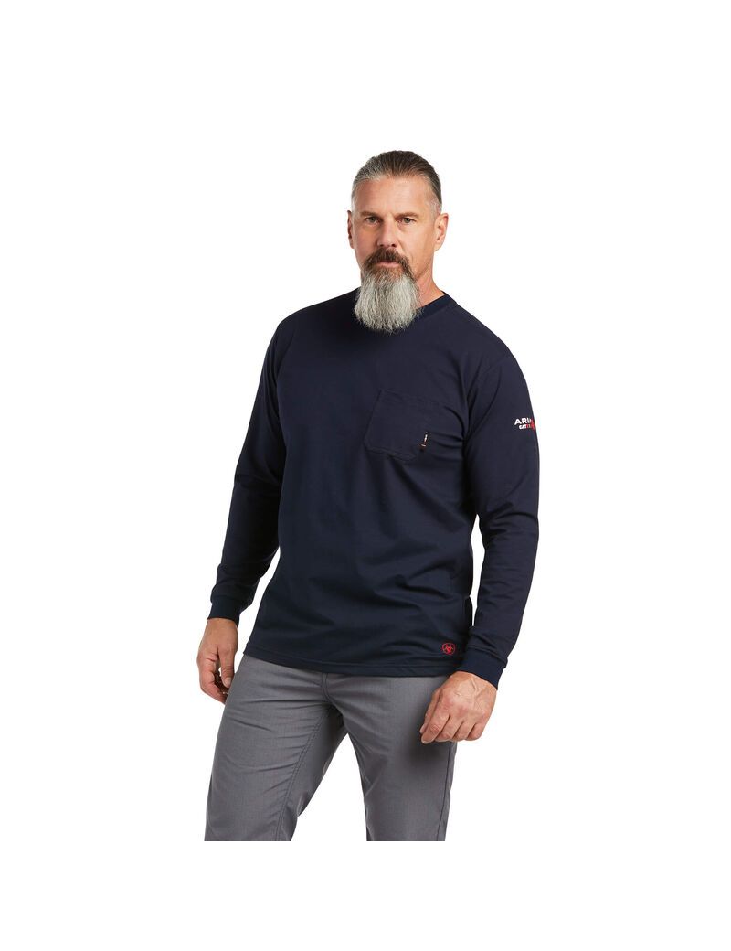 Chemises Ariat FR Stretch Logo Bleu Marine Homme | IWG-21397059