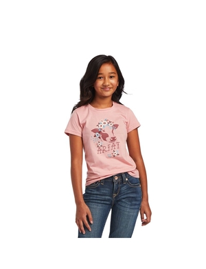 T Shirts Ariat REAL Moo-Chacha Tee Rose Enfant | NNM-65997002