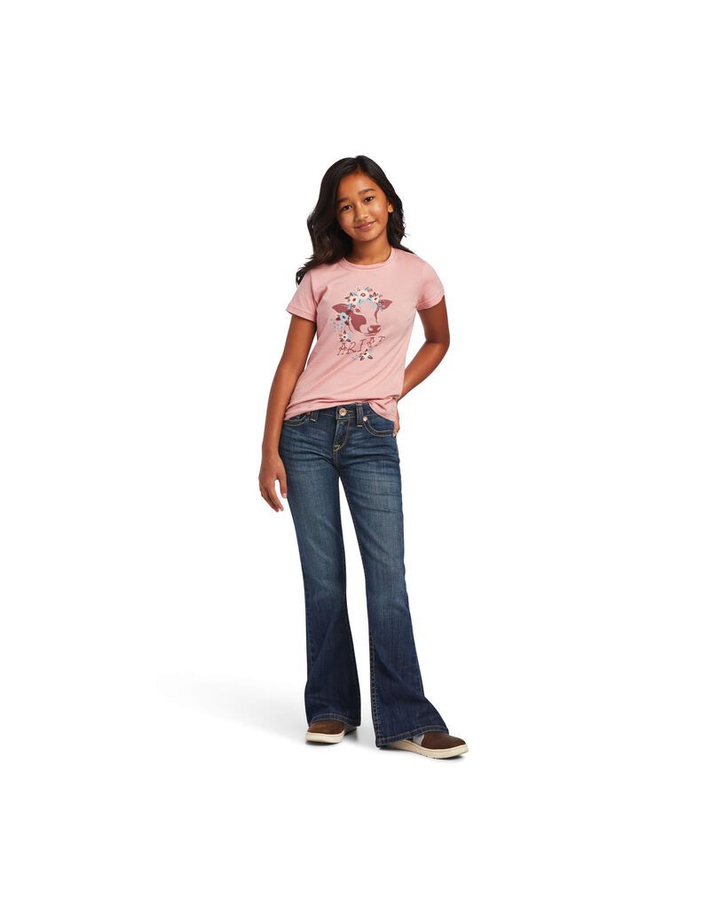 T Shirts Ariat REAL Moo-Chacha Tee Rose Enfant | NNM-65997002