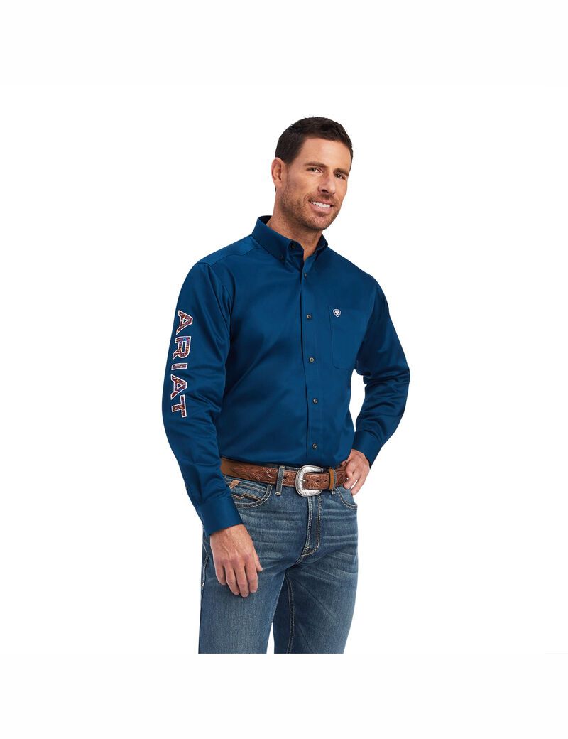 Chemises De Costume Ariat Team Logo Twill Classiche Fit Bleu Marine Homme | TYE-20378942