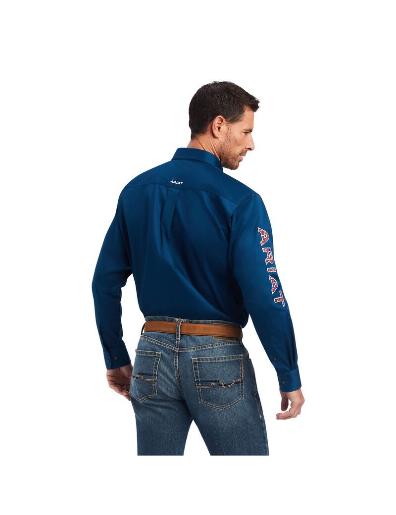 Chemises De Costume Ariat Team Logo Twill Classiche Fit Bleu Marine Homme | TYE-20378942