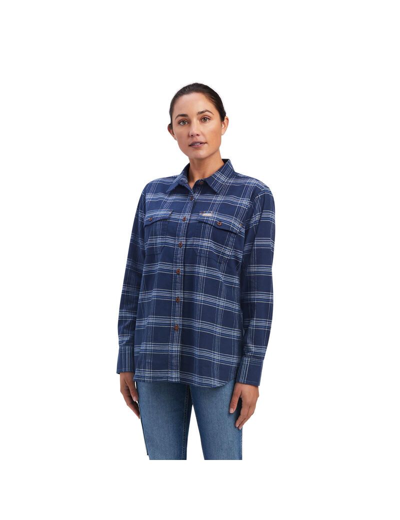 Vêtements De Travail Ariat Rebar Flannel DuraStretch Travail Shirts Bleu Marine Femme | CFC-07222469