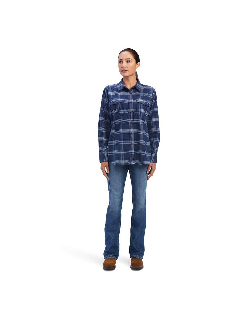 Vêtements De Travail Ariat Rebar Flannel DuraStretch Travail Shirts Bleu Marine Femme | CFC-07222469