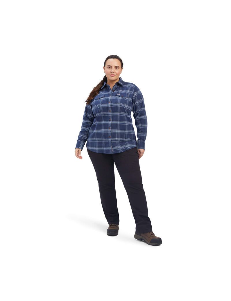 Vêtements De Travail Ariat Rebar Flannel DuraStretch Travail Shirts Bleu Marine Femme | CFC-07222469