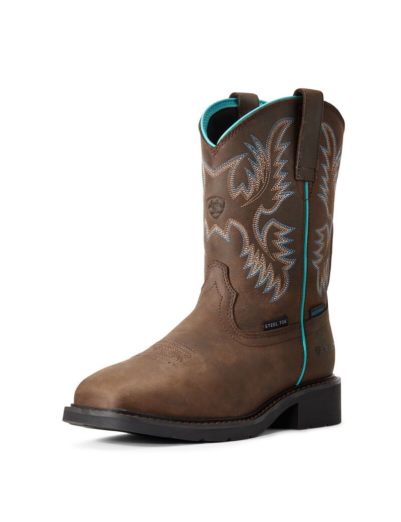 Bottes de Travail Ariat Krista Imperméables Steel Embout Marron Foncé Femme | AHA-87215014