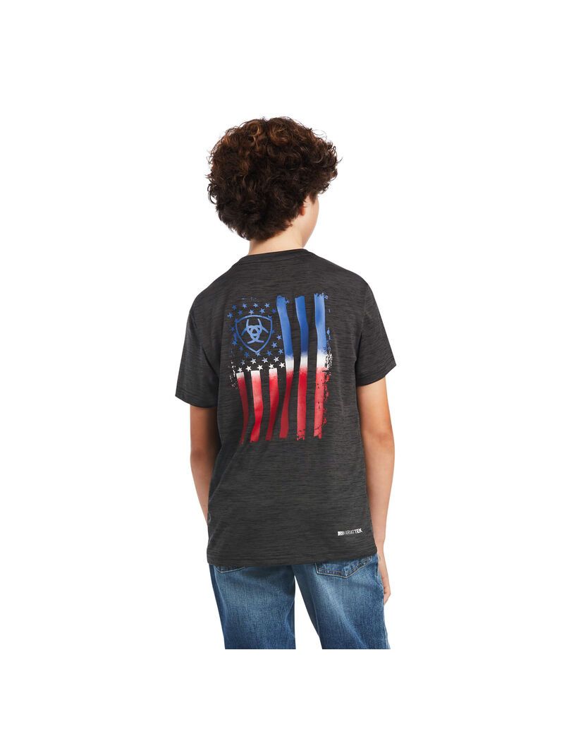 T Shirts Ariat Charger Patriotic Tee Grise Enfant | ZJT-95047679