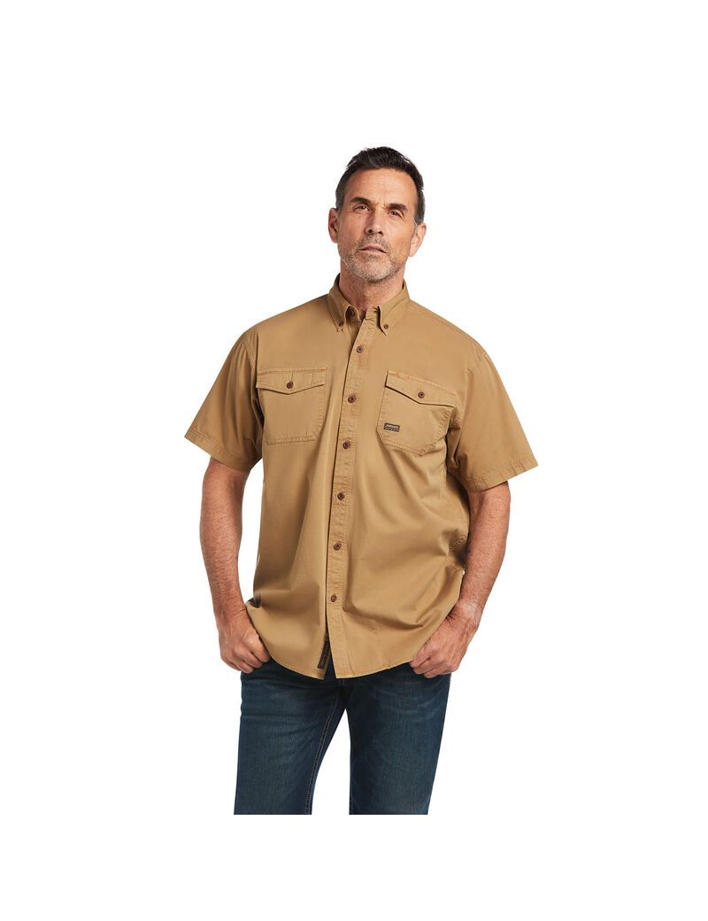 Vêtements De Travail Ariat Rebar Washed Twill Travail Shirts Kaki Homme | KEM-41742484