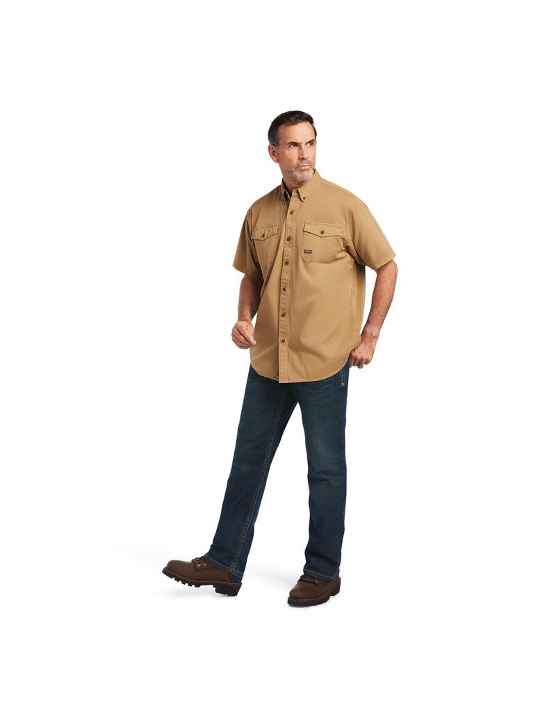 Vêtements De Travail Ariat Rebar Washed Twill Travail Shirts Kaki Homme | KEM-41742484