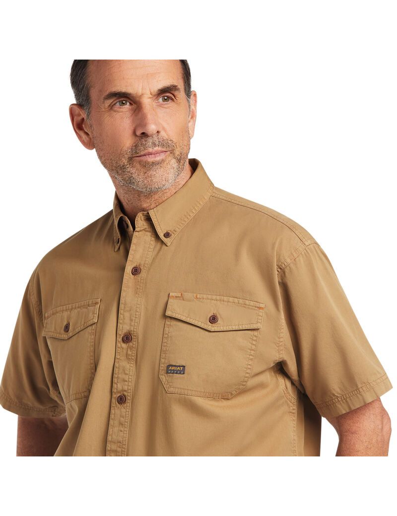 Vêtements De Travail Ariat Rebar Washed Twill Travail Shirts Kaki Homme | KEM-41742484