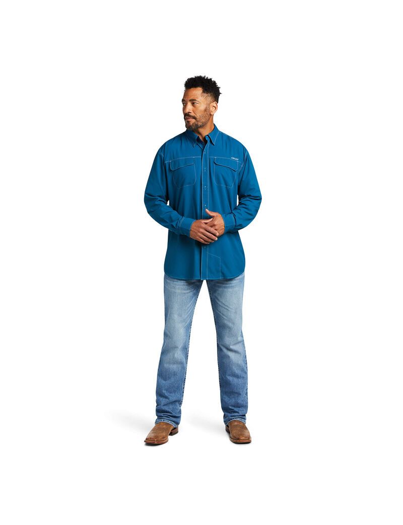 Chemises De Costume Ariat VentTEK Outbound Classiche Fit Turquoise Homme | FLR-50760337