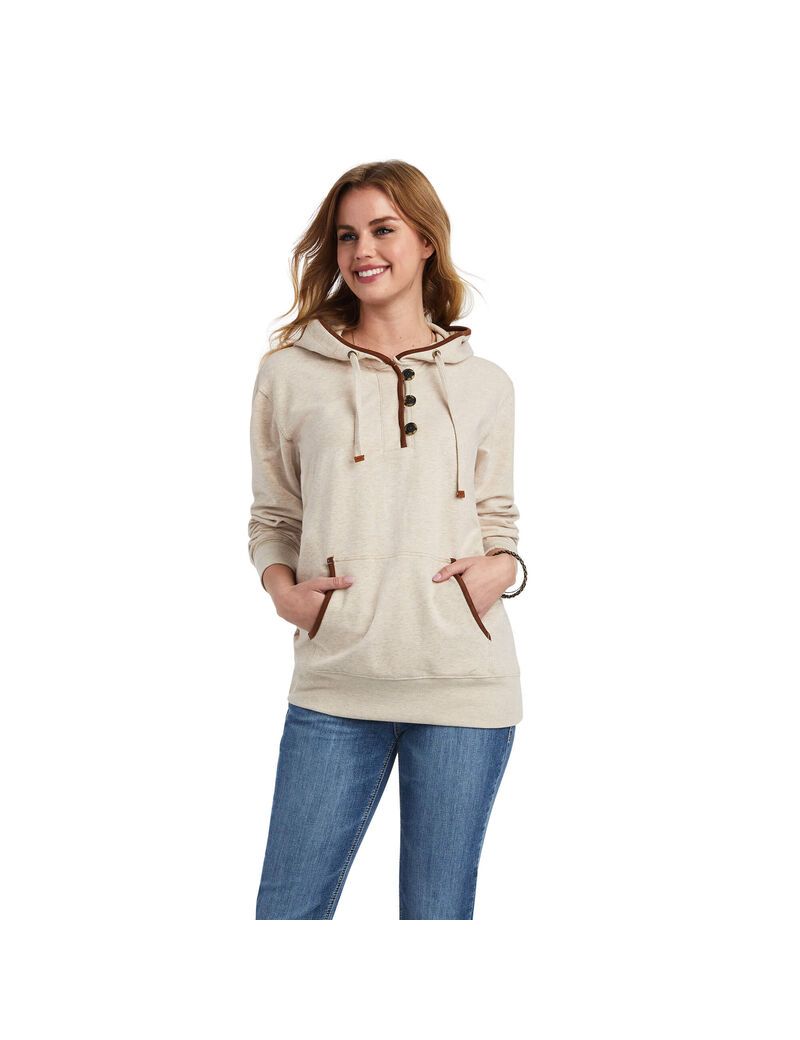 Sweat à Capuche Ariat REAL Elevated Beige Femme | NFU-85037220