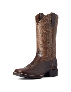 Bottes Western Ariat Round Up Larges Square Embout Marron Femme | GEN-92026117