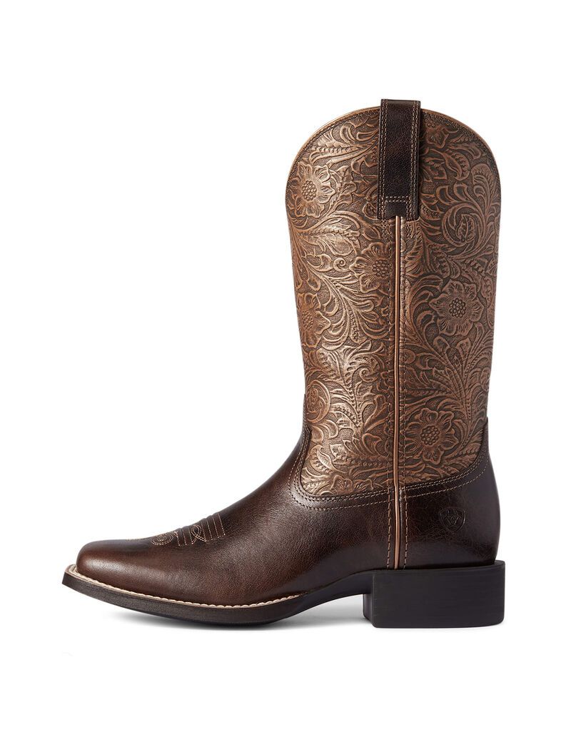 Bottes Western Ariat Round Up Larges Square Embout Marron Femme | GEN-92026117