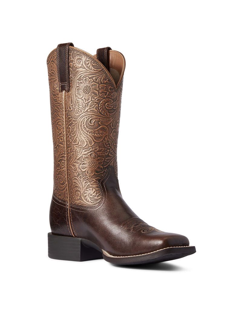 Bottes Western Ariat Round Up Larges Square Embout Marron Femme | GEN-92026117