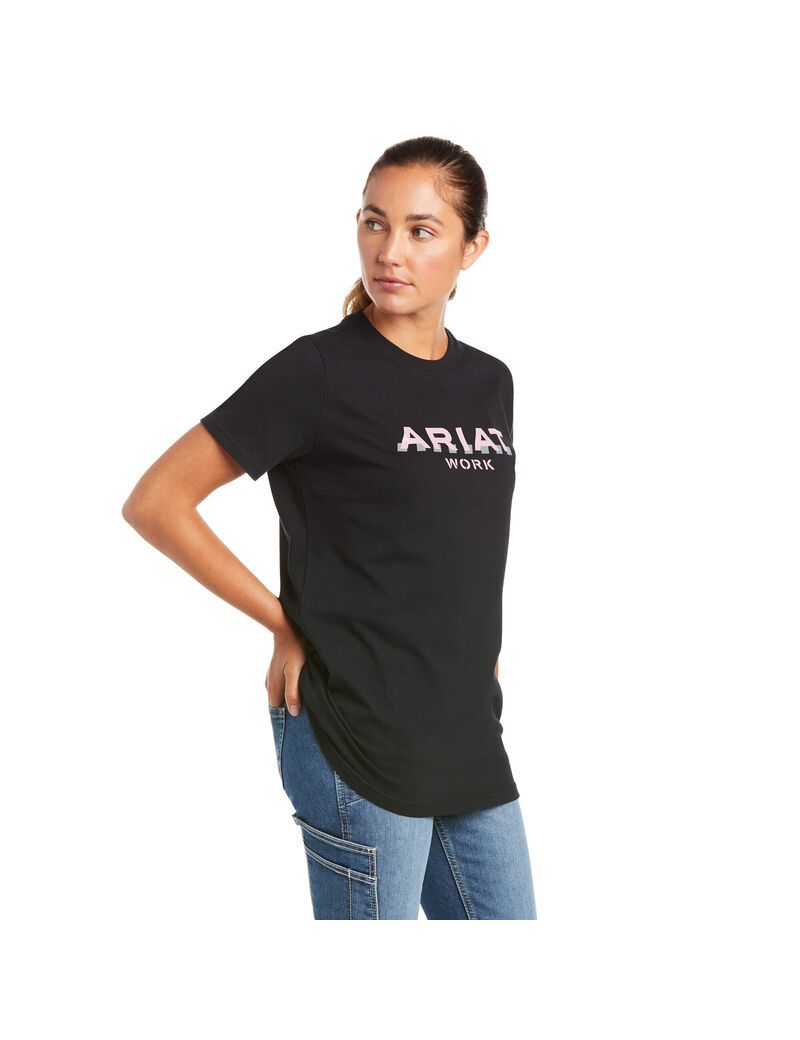 Vêtements De Travail Ariat Rebar Coton Strong Logo T Shirts Bleu Marine Femme | KZN-58800229