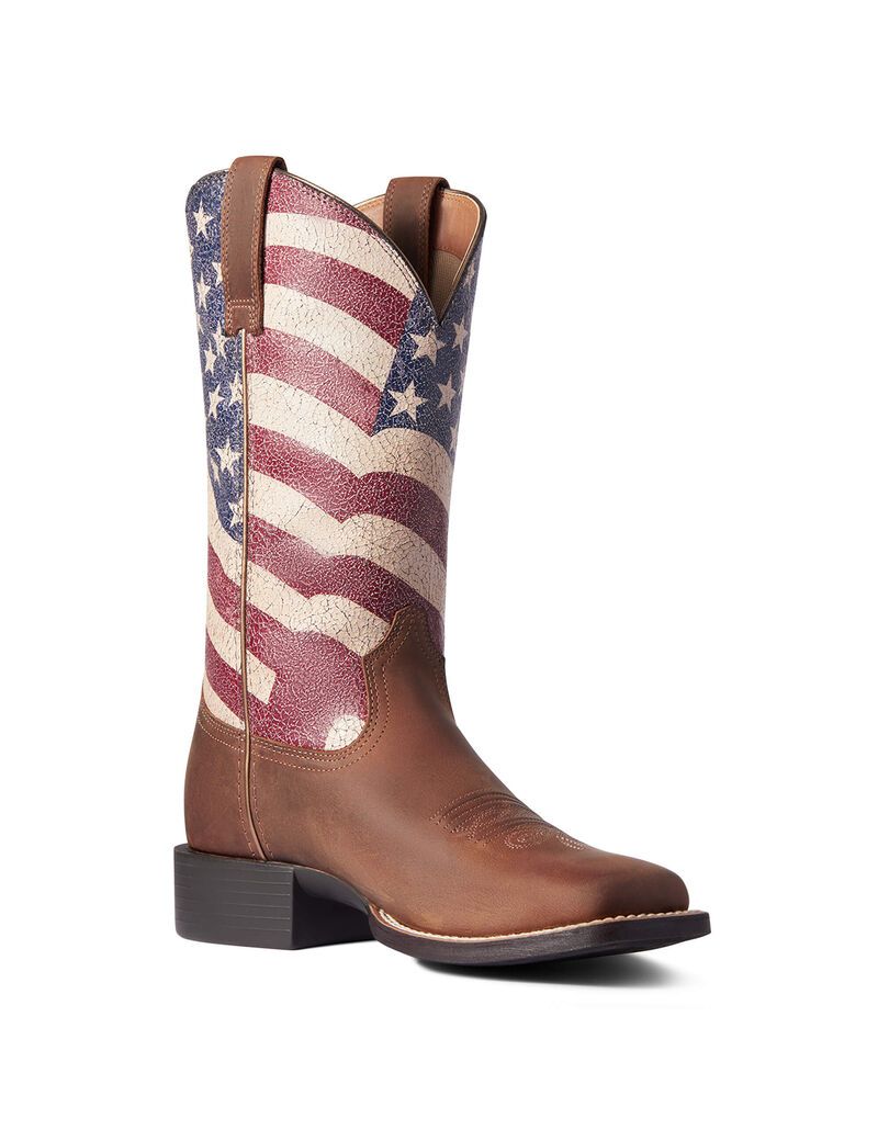 Bottes Western Ariat Round Up Patriot Marron Femme | VLA-06456296