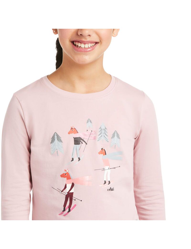 Chemises Ariat Powder Ponies Grise Rose Enfant | EEA-46157238