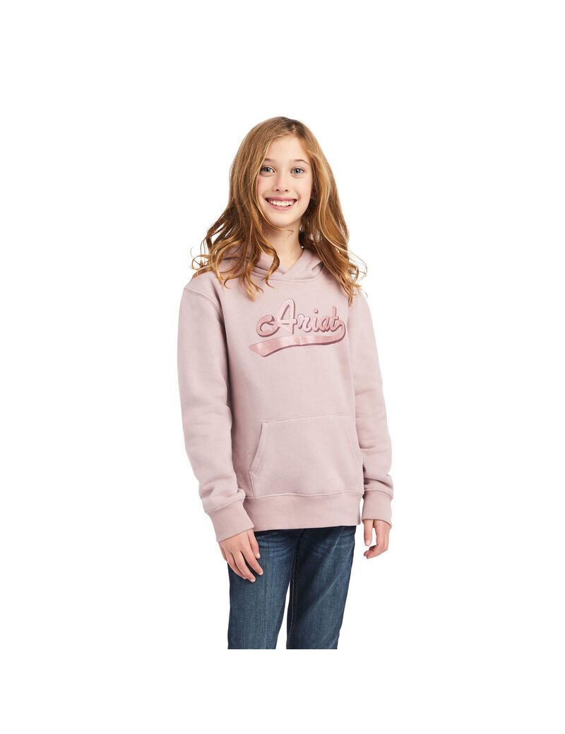 Sweat à Capuche Ariat REAL Glitter Logo Rose Enfant | JOH-71225640