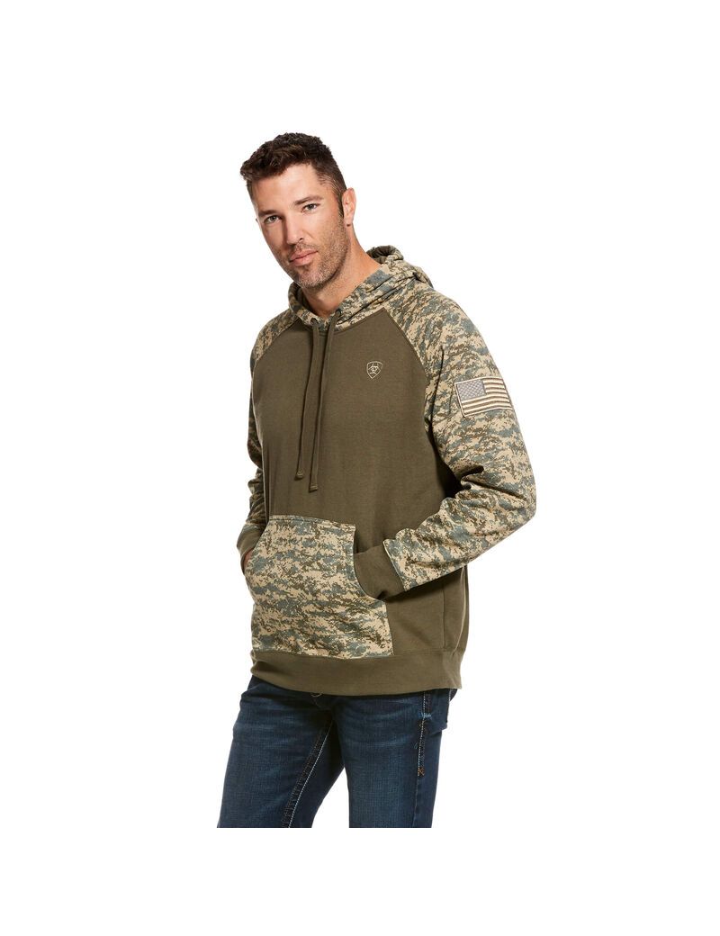 Sweat à Capuche Ariat Patriot Vert Olive Camouflage Homme | PDM-13970896