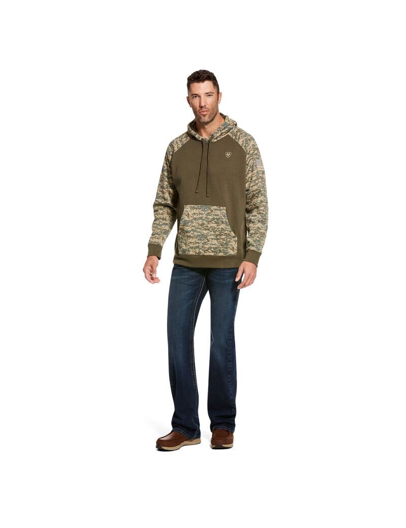 Sweat à Capuche Ariat Patriot Vert Olive Camouflage Homme | PDM-13970896