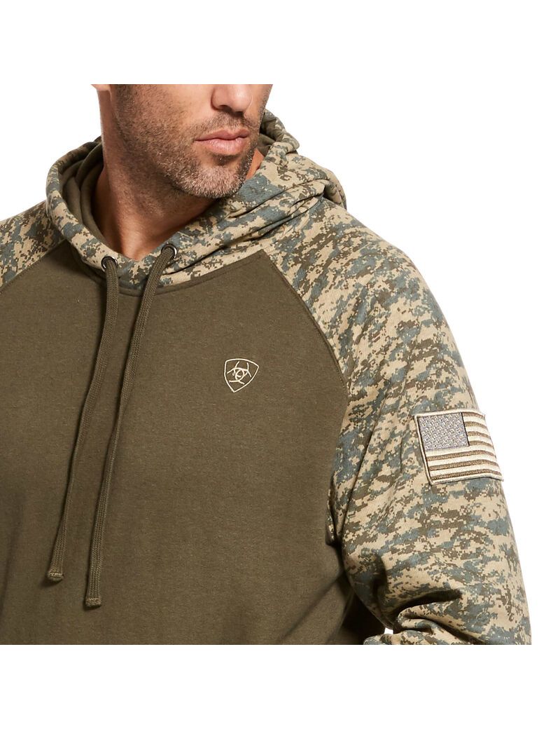 Sweat à Capuche Ariat Patriot Vert Olive Camouflage Homme | PDM-13970896