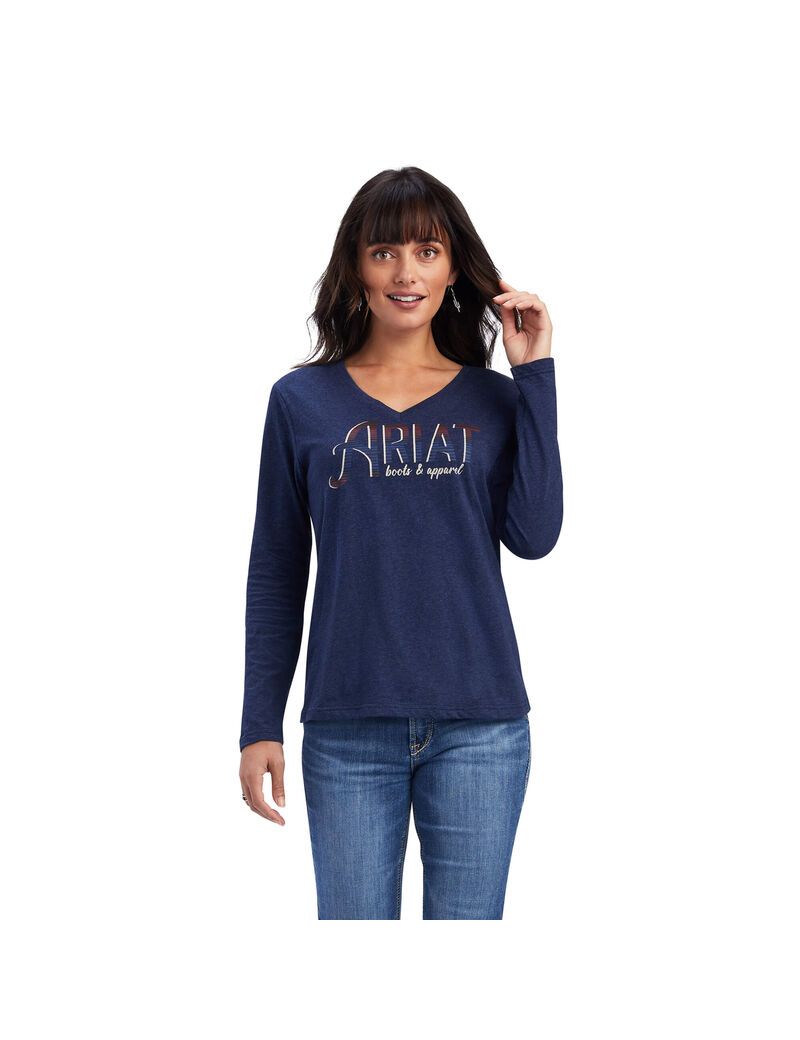 Hauts Ariat REAL Chest Logo Relaxed Tee Bleu Marine Femme | KVN-88949314