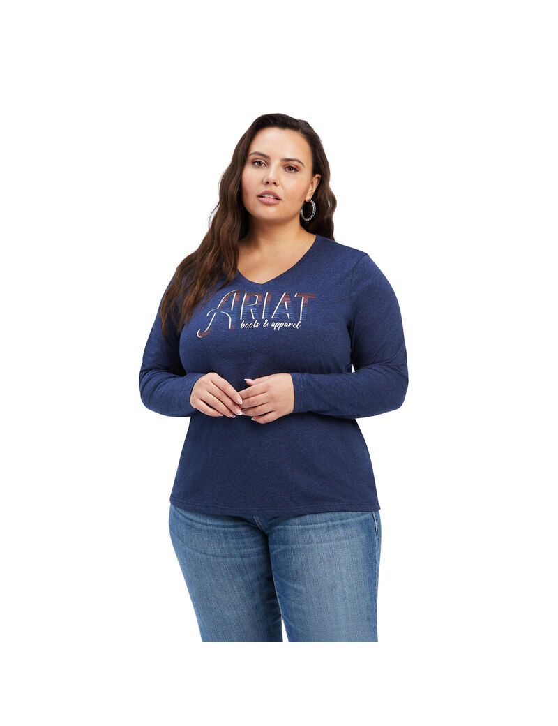 Hauts Ariat REAL Chest Logo Relaxed Tee Bleu Marine Femme | KVN-88949314