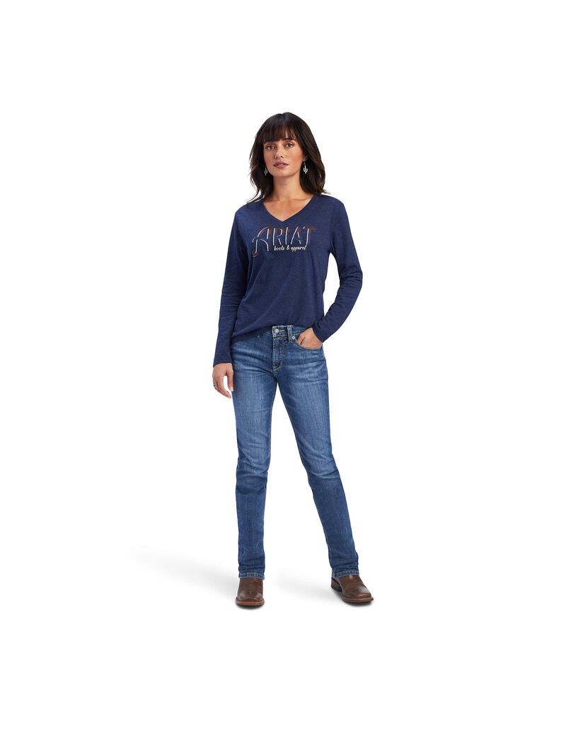 Hauts Ariat REAL Chest Logo Relaxed Tee Bleu Marine Femme | KVN-88949314