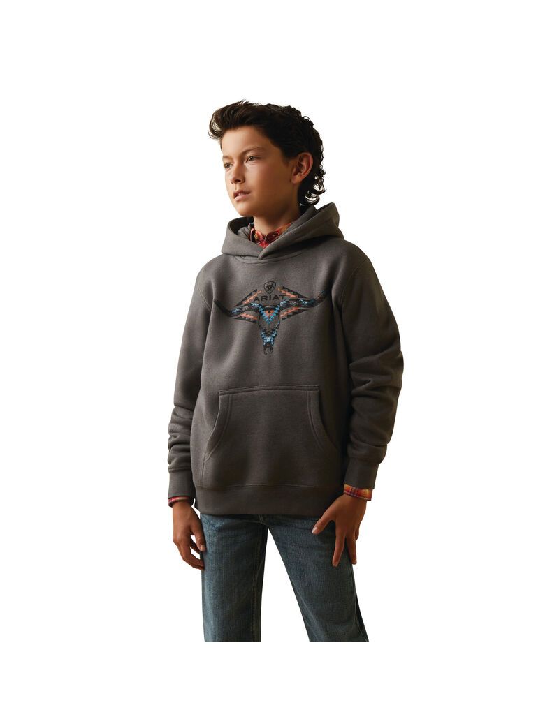 Sweat à Capuche Ariat Horns Southwest Grise Enfant | XBN-88480180