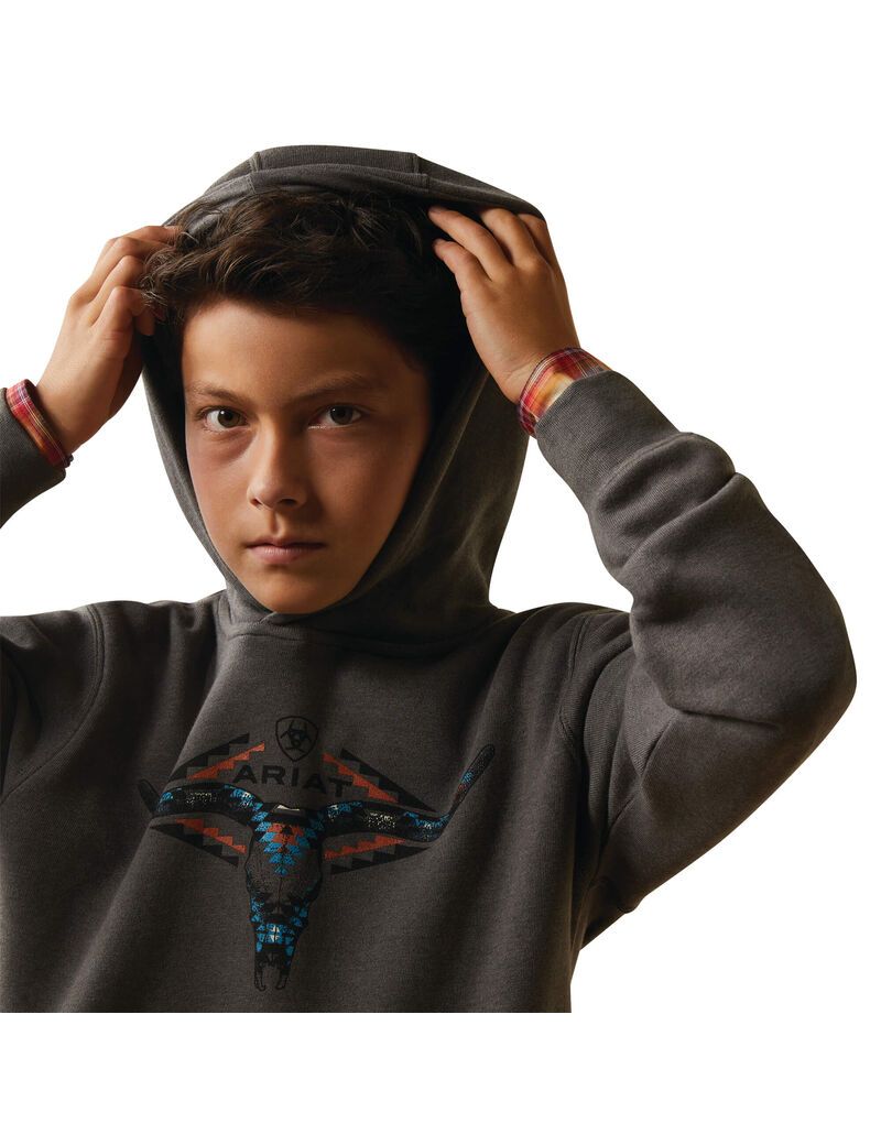 Sweat à Capuche Ariat Horns Southwest Grise Enfant | XBN-88480180